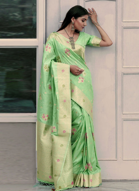 Classic Silk Green Weaving Saree