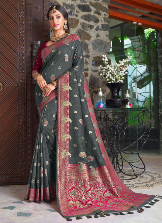 Classic Silk Grey Weaving Saree