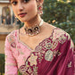 Classic Organza Tissue Wine Embroidered Saree