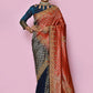 Classic Kanjivaram Silk Blue Red Hand Work Saree