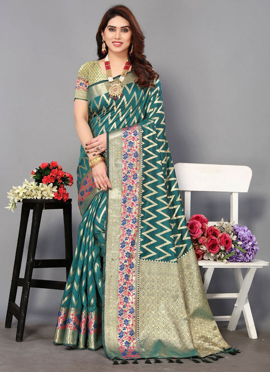 Classic Silk Rama Jacquard Work Saree