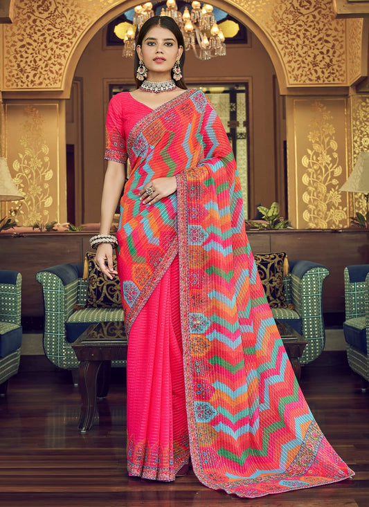 Classic Georgette Pink Print Saree