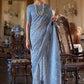 Classic Cotton Aqua Blue Print Saree