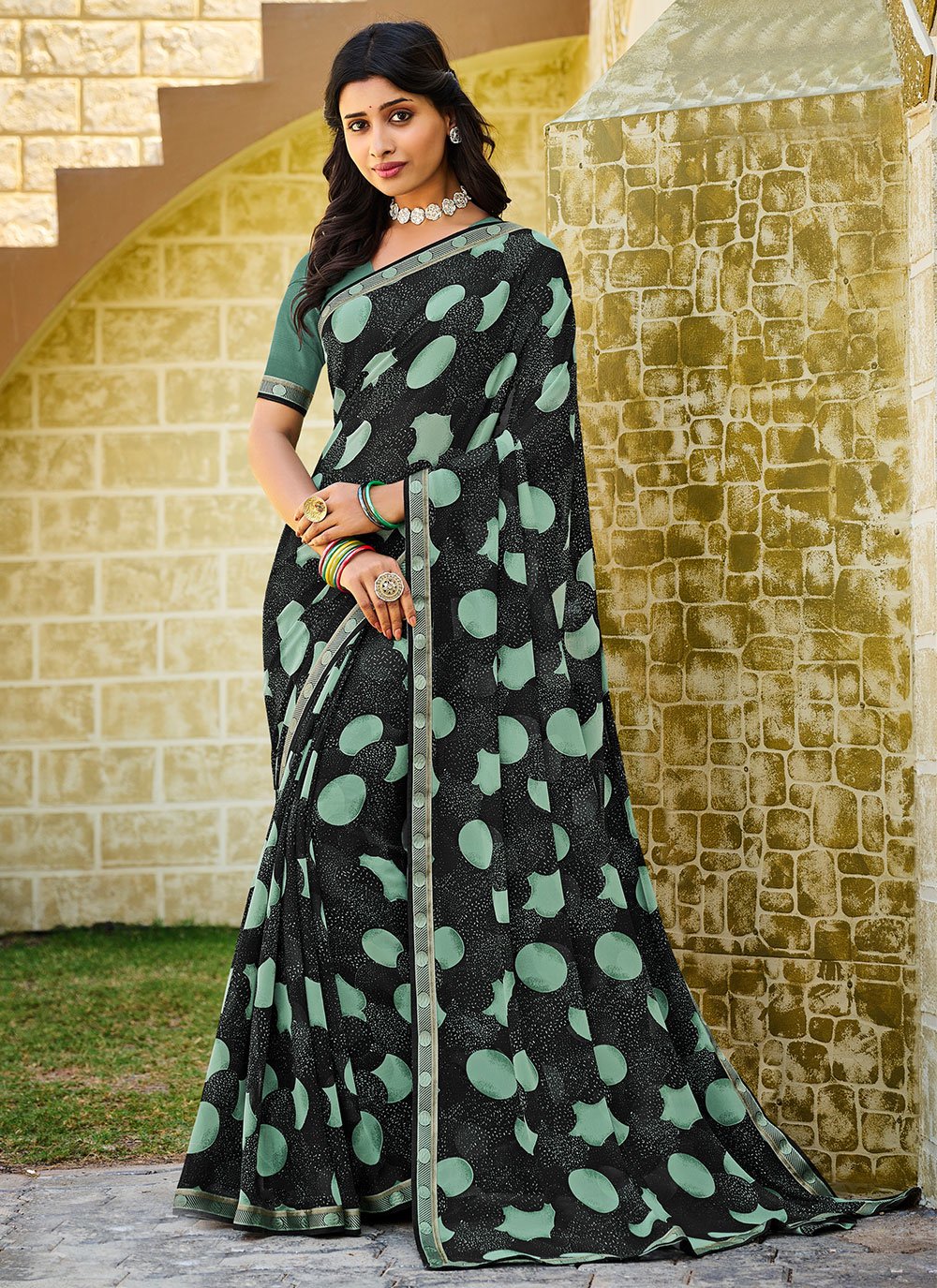 Classic Georgette Black Fancy Work Saree