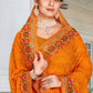 Classic Georgette Orange Embroidered Saree