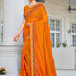Classic Georgette Orange Embroidered Saree