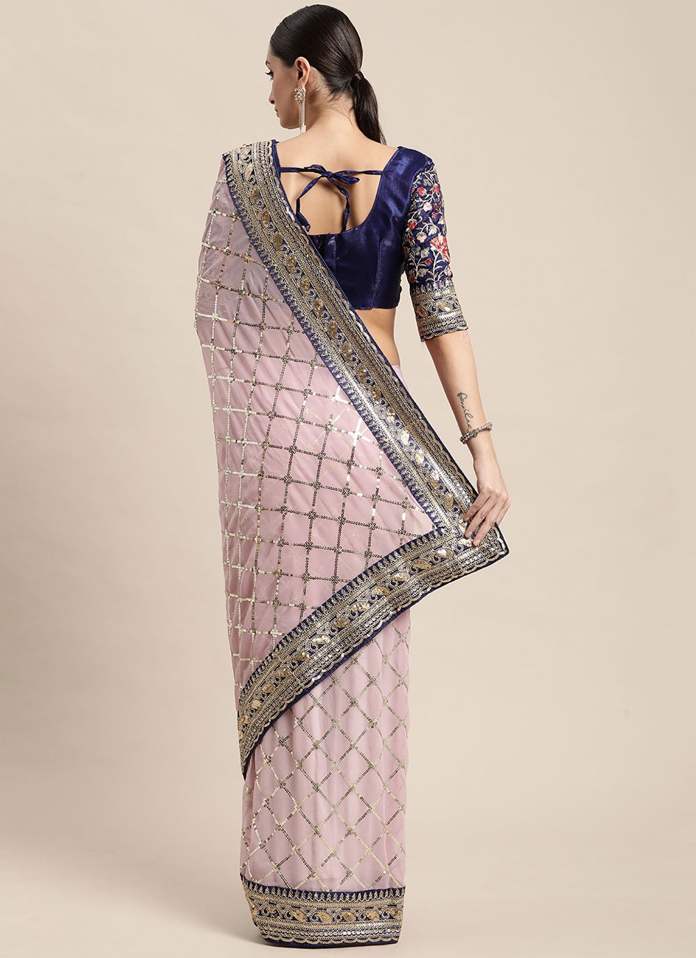 Classic Georgette Pink Embroidered Saree