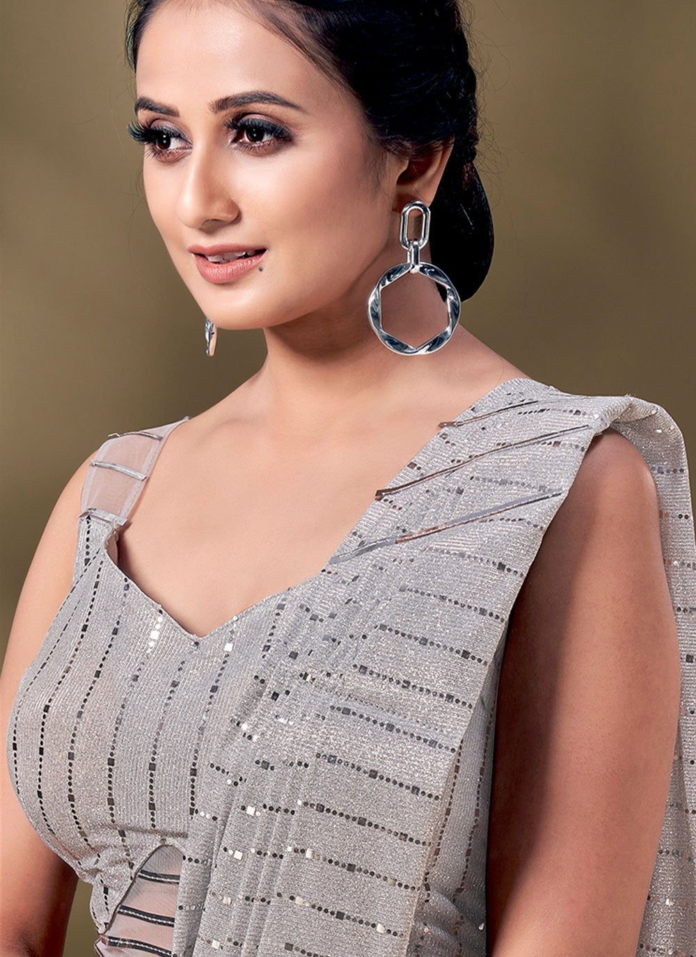 Classic Imported Grey Fancy Work Saree