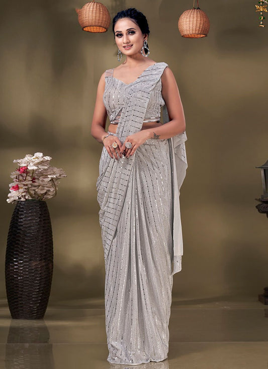 Classic Imported Grey Fancy Work Saree