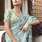 Classic Imported Net Sea Green Embroidered Saree