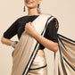 Classic Satin Beige Strips Print Saree