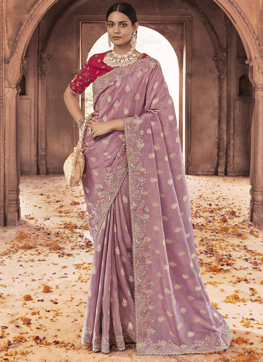 Classic Viscose Mauve Jacquard Work Saree