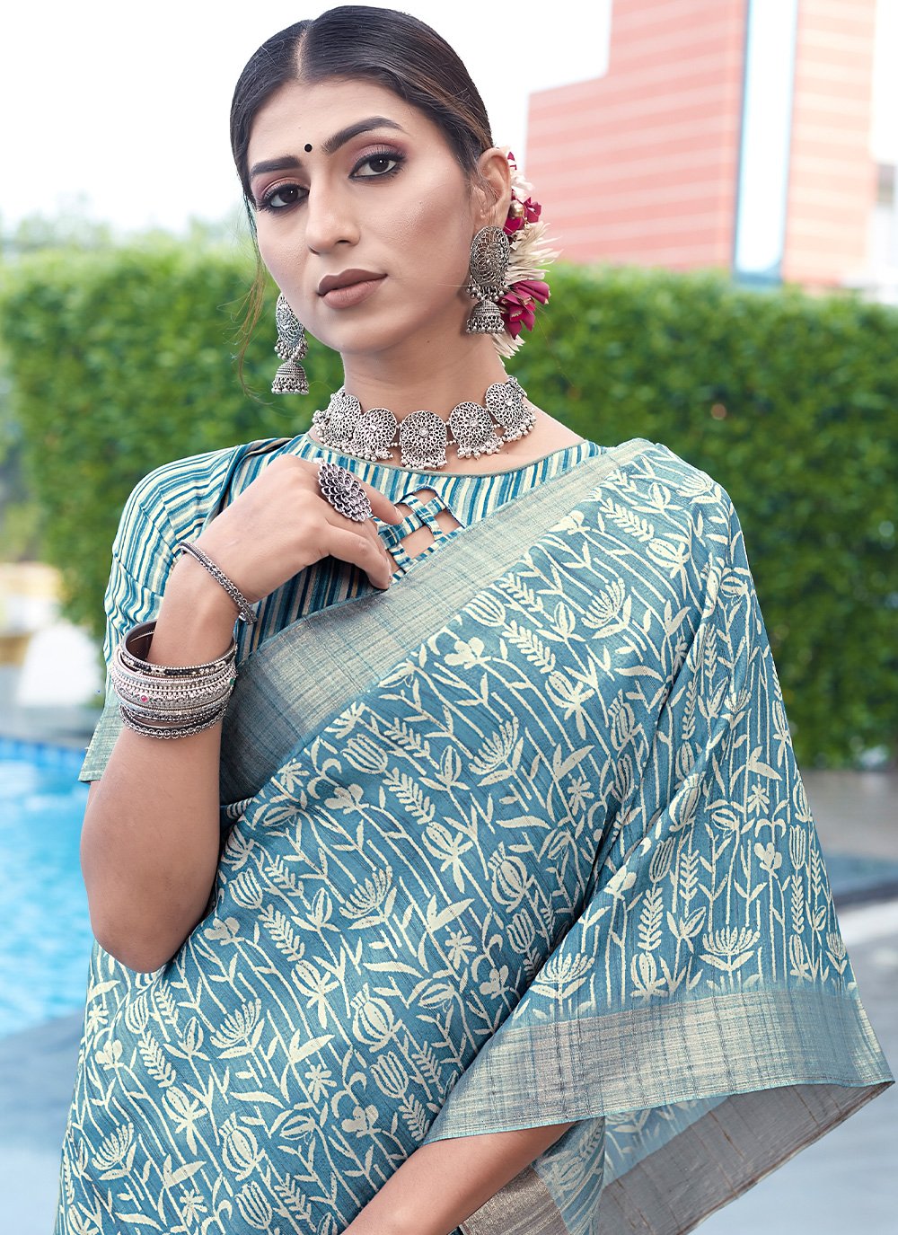 Classic Banarasi Silk Blue Digital Print Saree