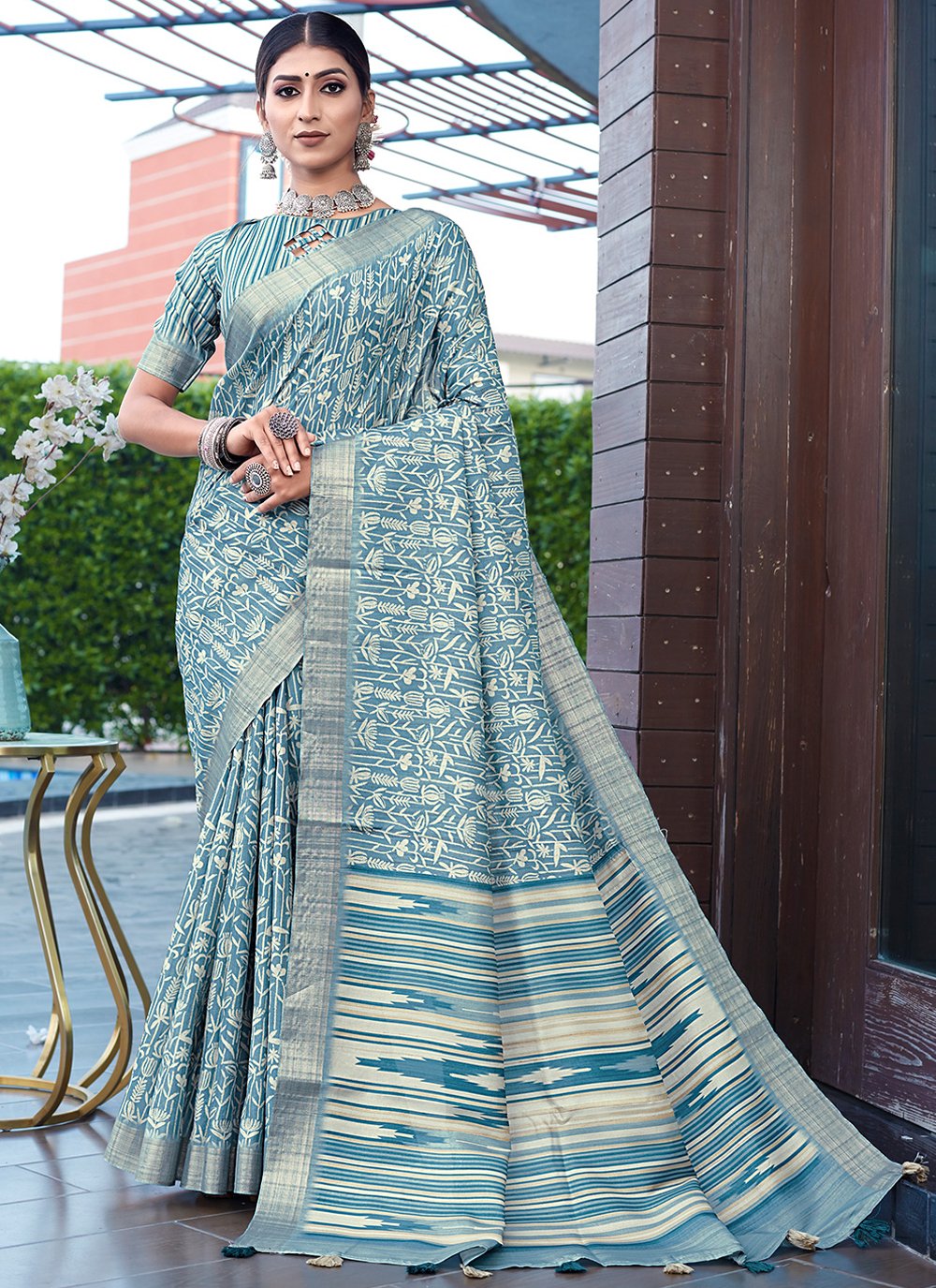 Classic Banarasi Silk Blue Digital Print Saree