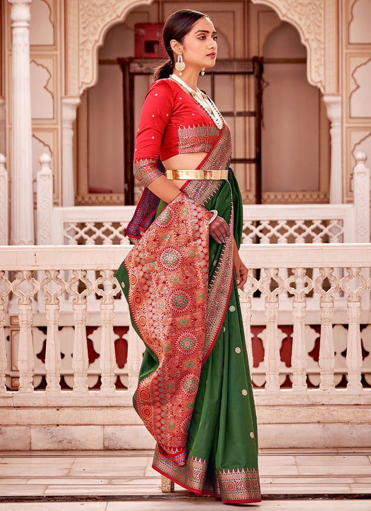 Classic Banarasi Silk Green Weaving Saree