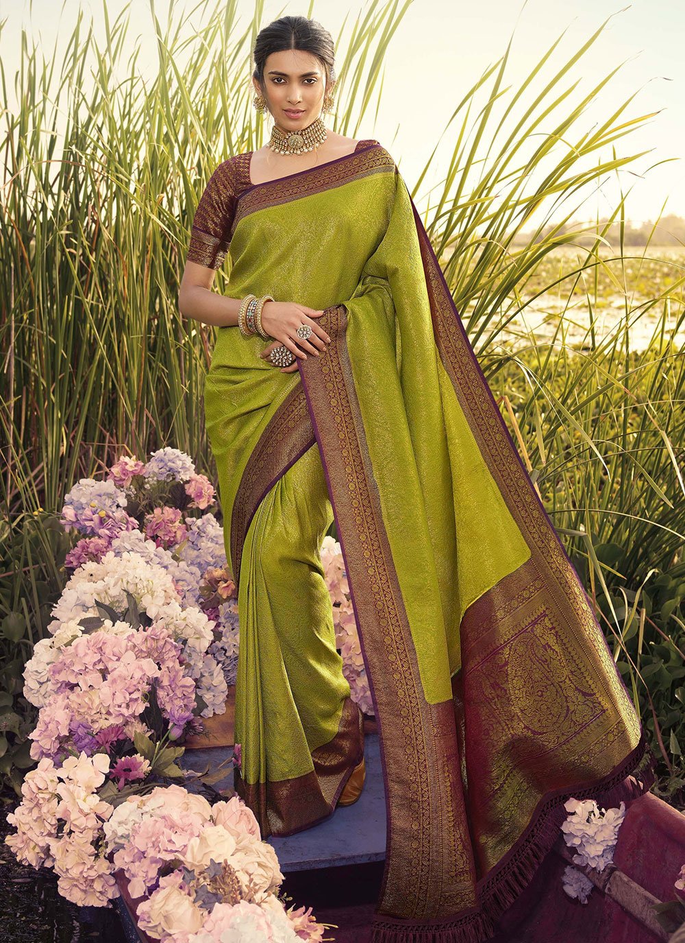 Classic Kanjivaram Silk Green Jacquard Work Saree