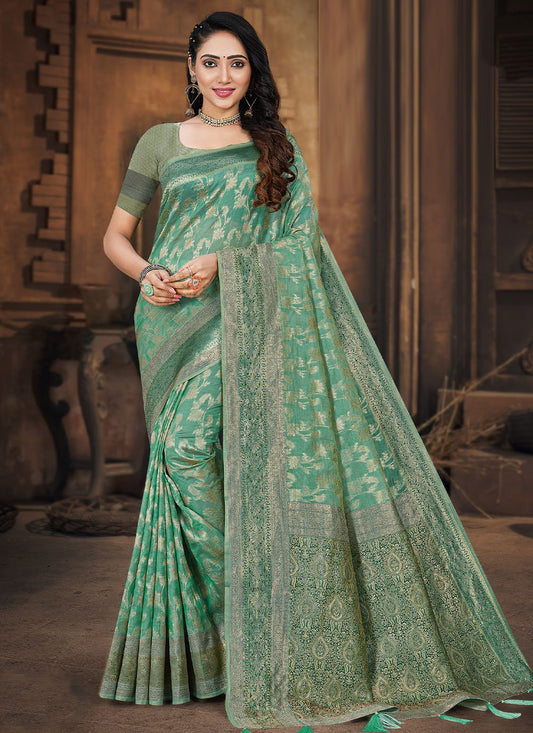 Classic Organza Silk Sea Green Weaving Saree