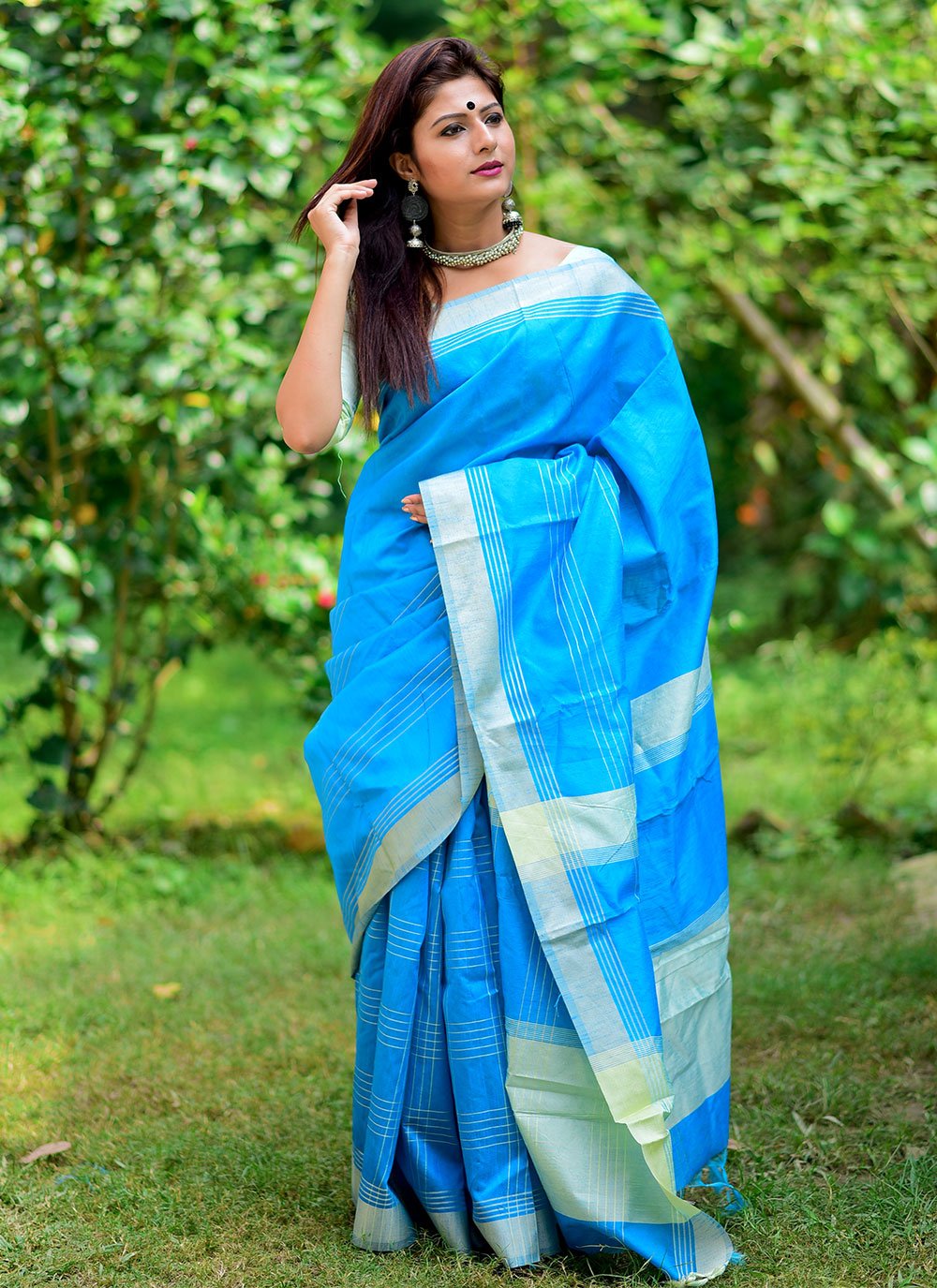 Classic Raw Silk Firozi Weaving Saree