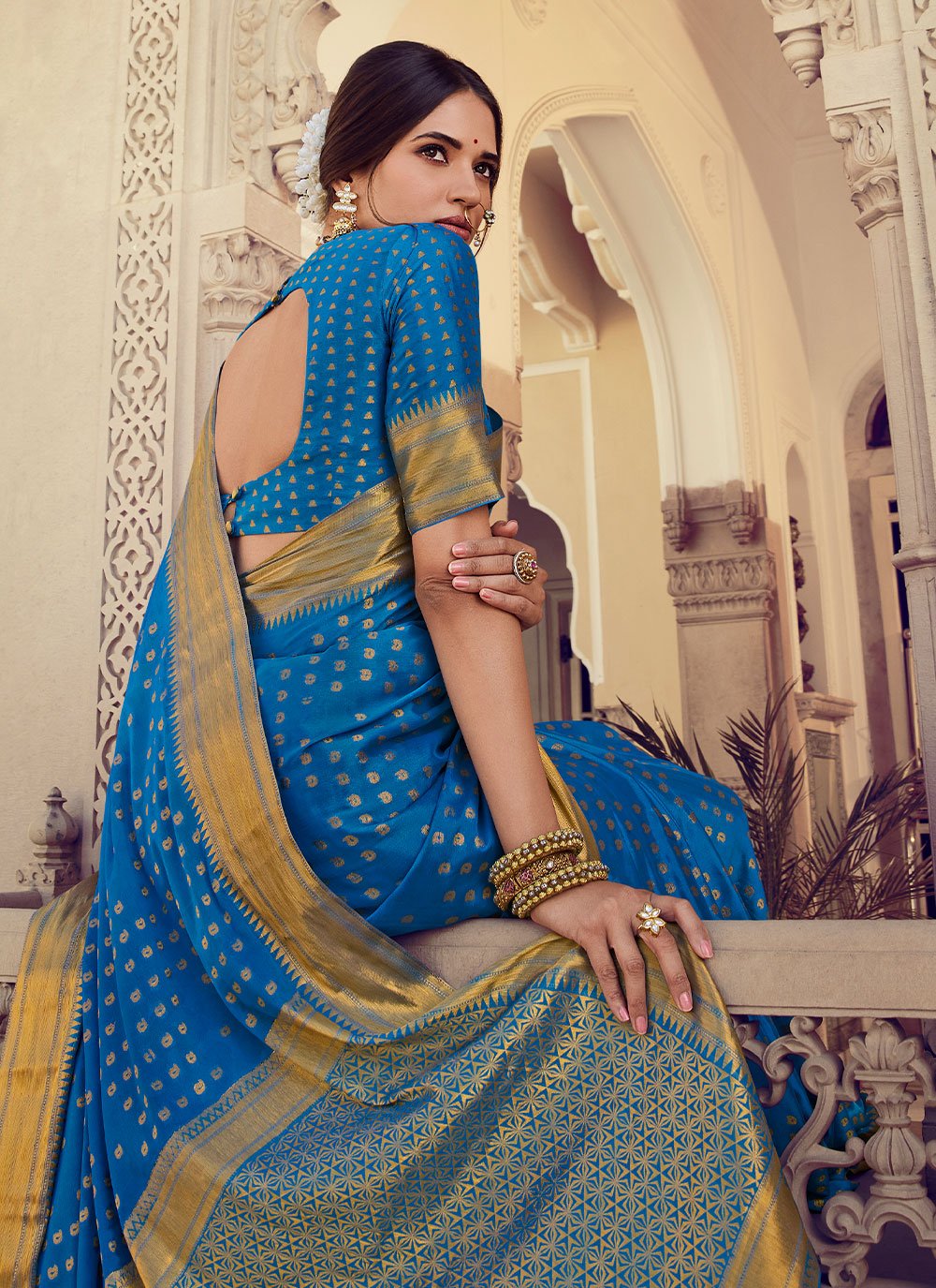 Classic Chiffon Silk Blue Weaving Saree