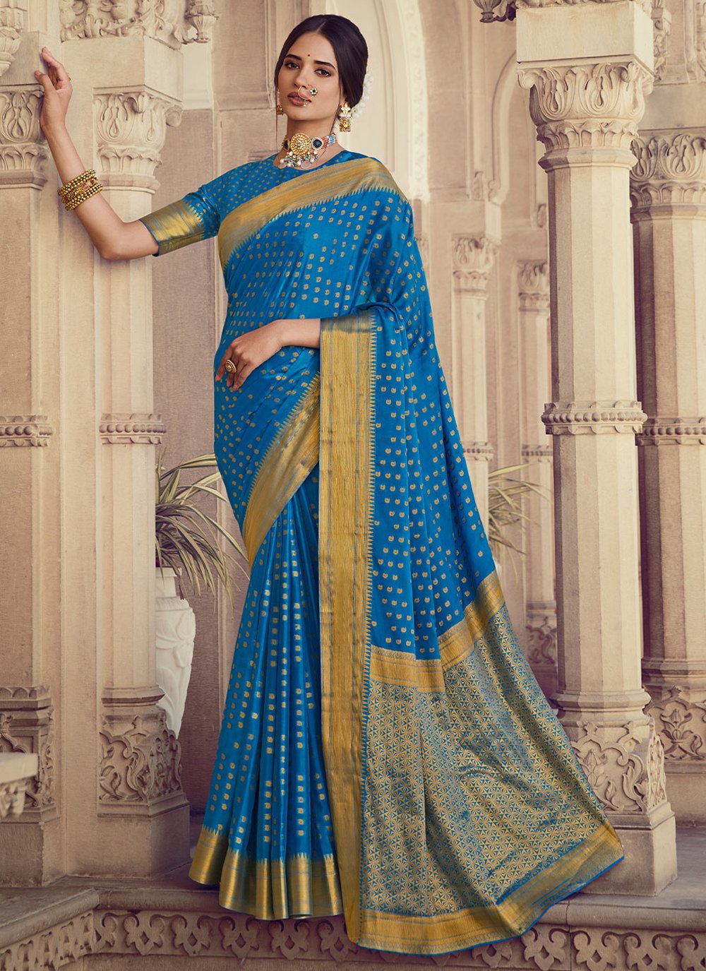 Classic Chiffon Silk Blue Weaving Saree