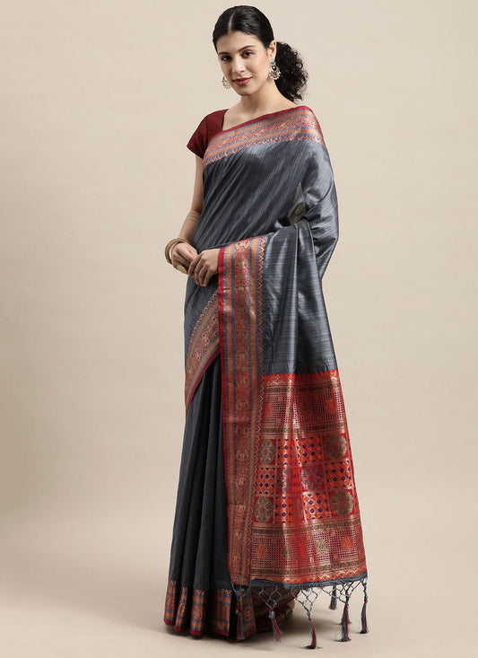 Classic Silk Grey Weaving Saree