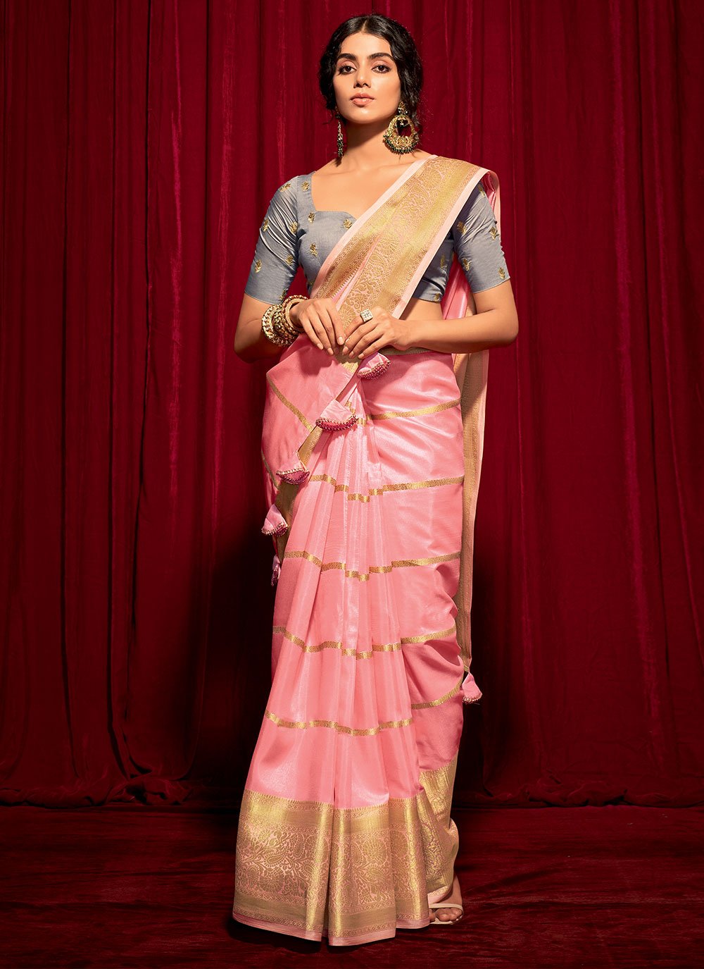 Classic Silk Pink Weaving Saree