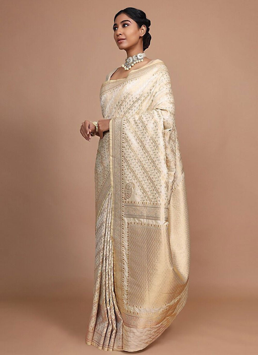 Classic Art Banarasi Silk Cream Woven Saree