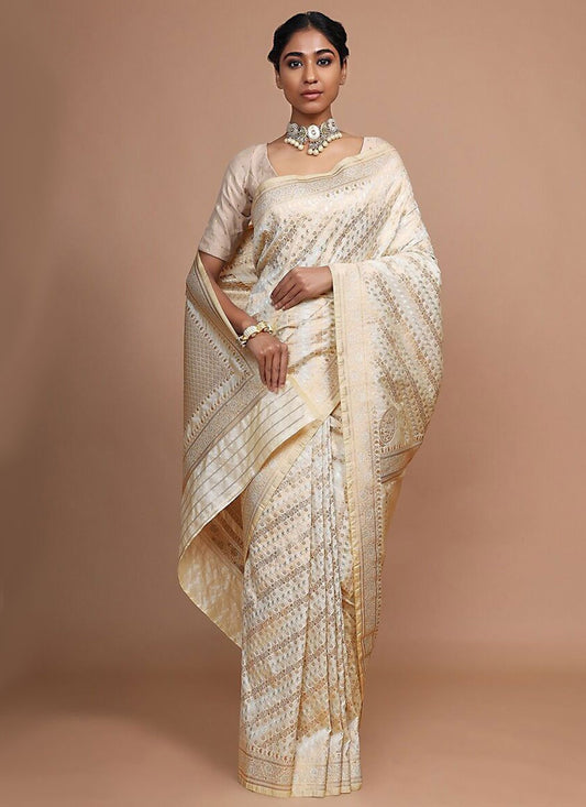 Classic Art Banarasi Silk Cream Woven Saree