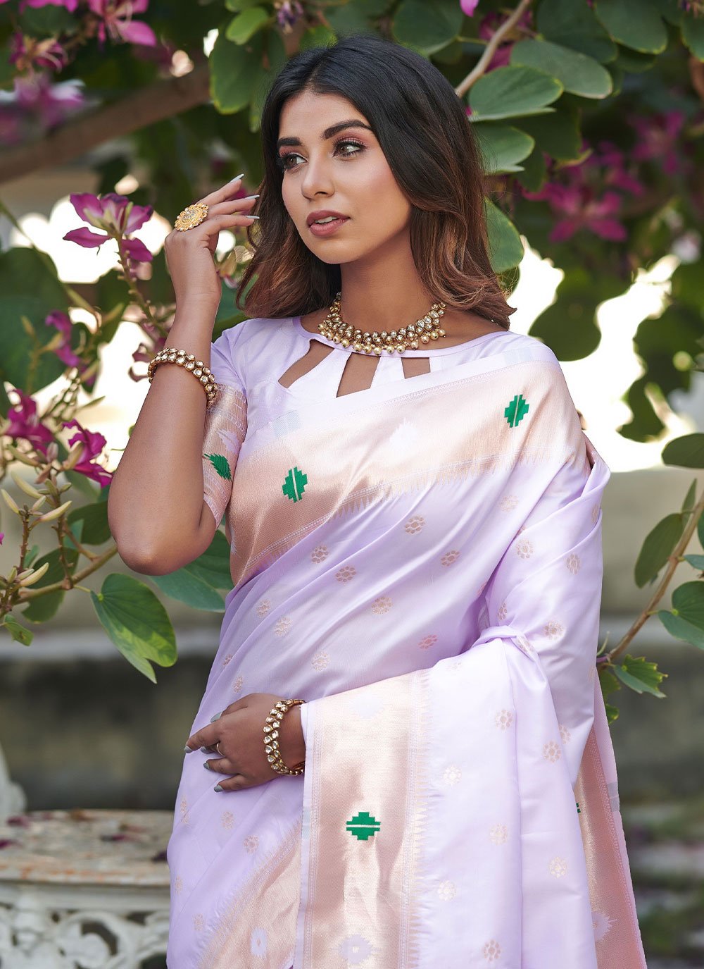 Classic Banarasi Silk Lavender Woven Saree