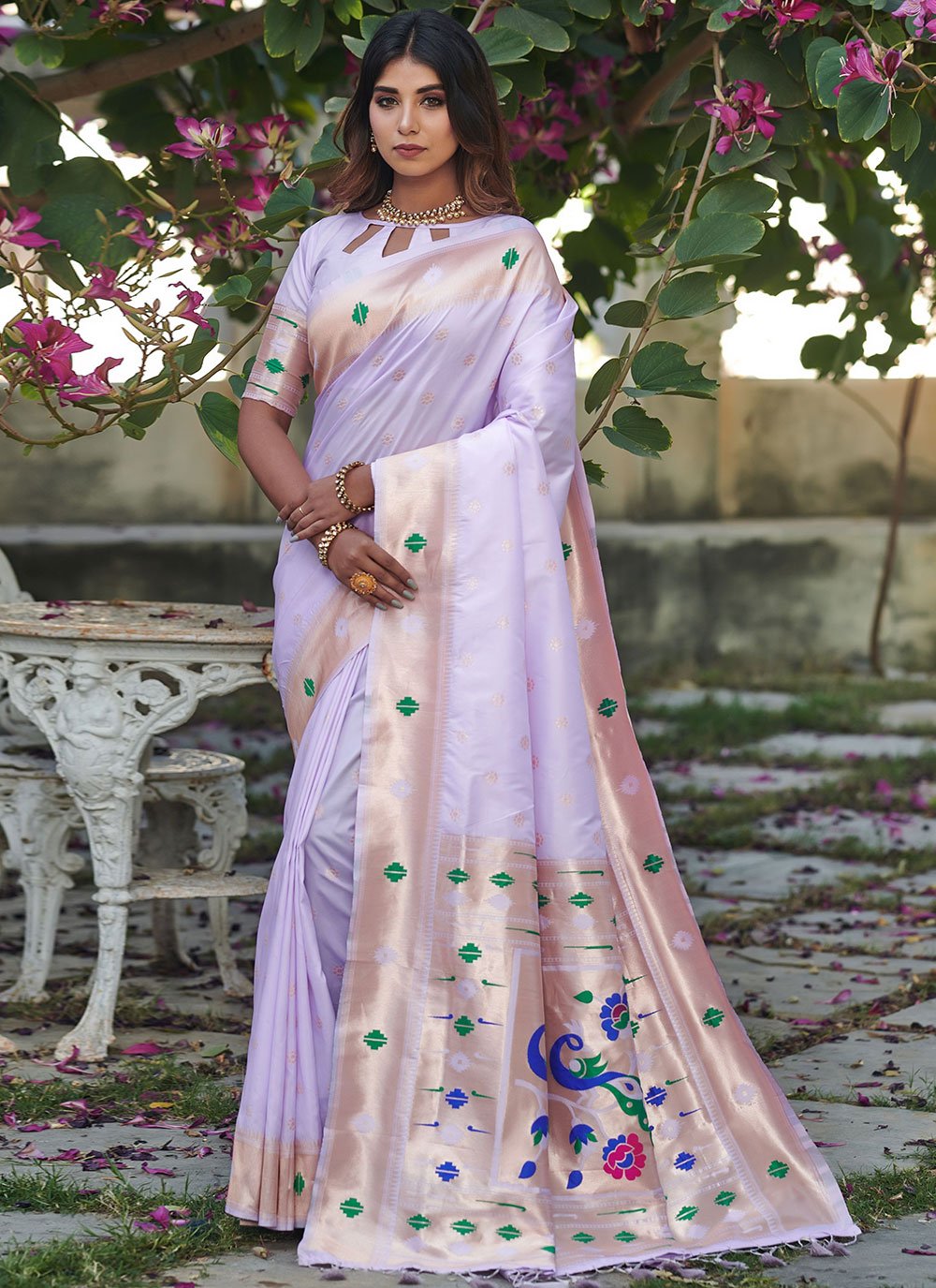 Classic Banarasi Silk Lavender Woven Saree