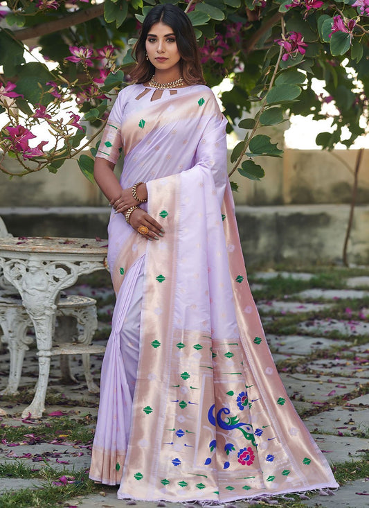 Classic Banarasi Silk Lavender Woven Saree