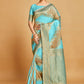 Classic Linen Aqua Blue Woven Saree