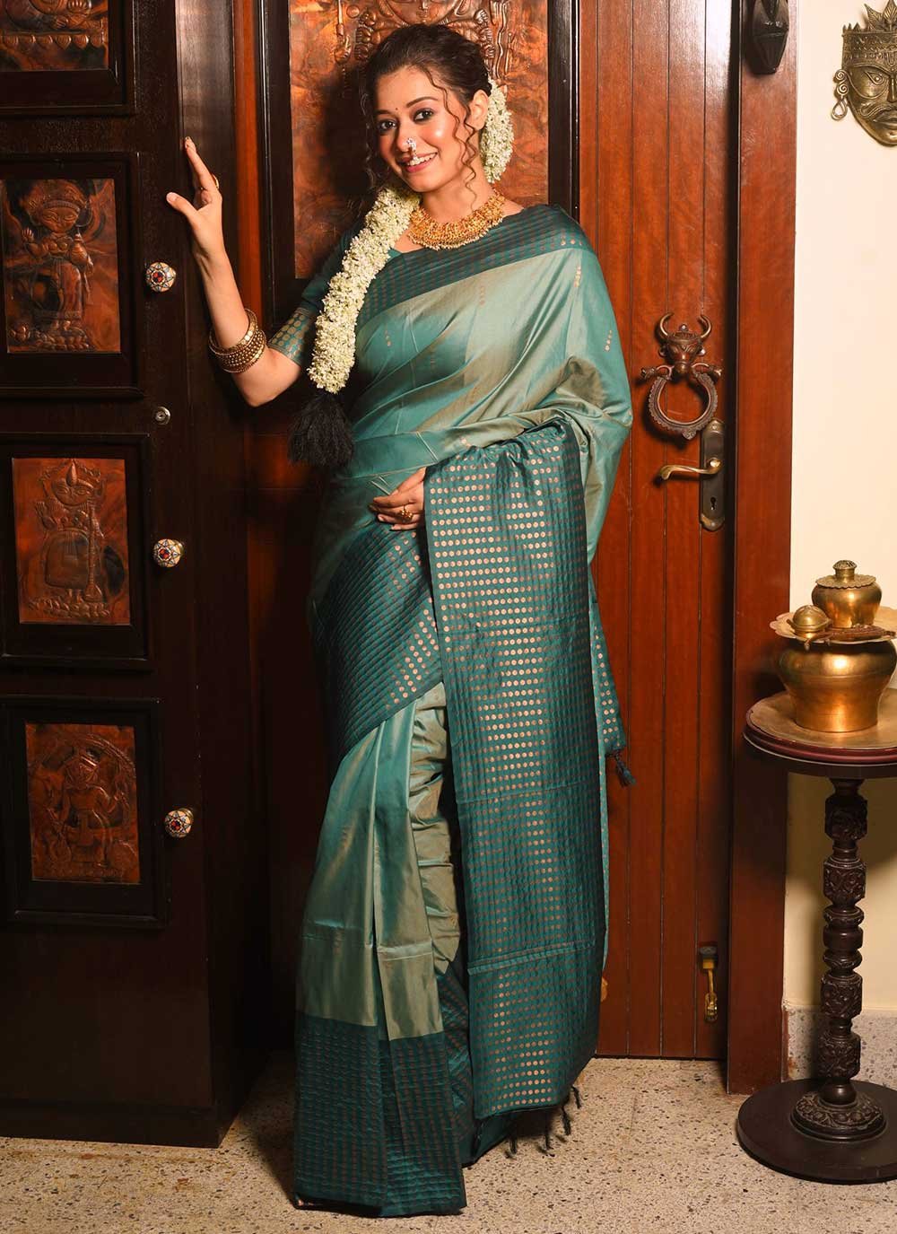 Classic Silk Sea Green Woven Saree