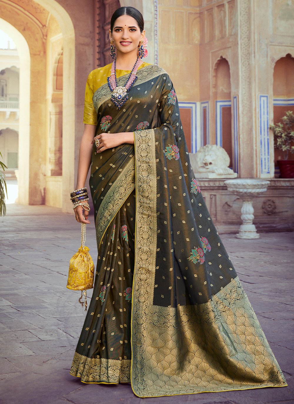 Classic Silk Tissue Black Woven Saree