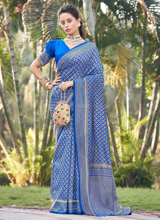 Classic Jacquard Silk Aqua Blue Zari Saree