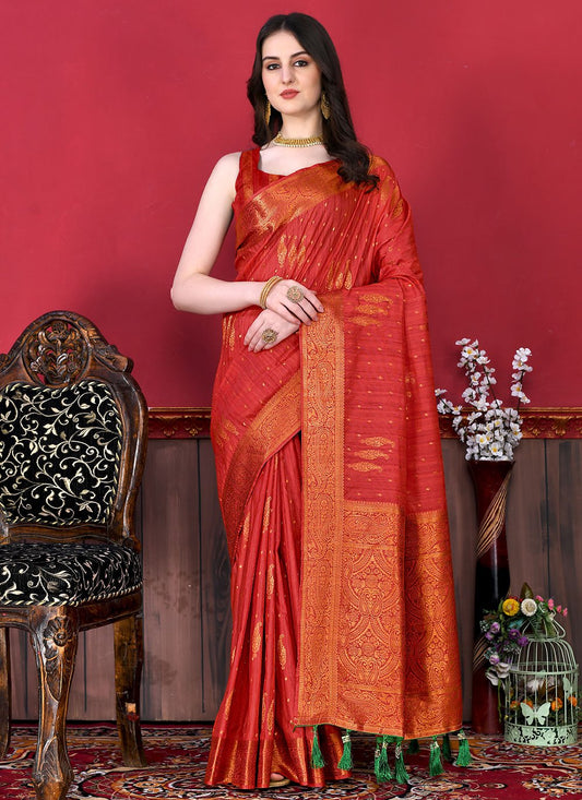 Classic Katan Silk Red Patch Border Saree