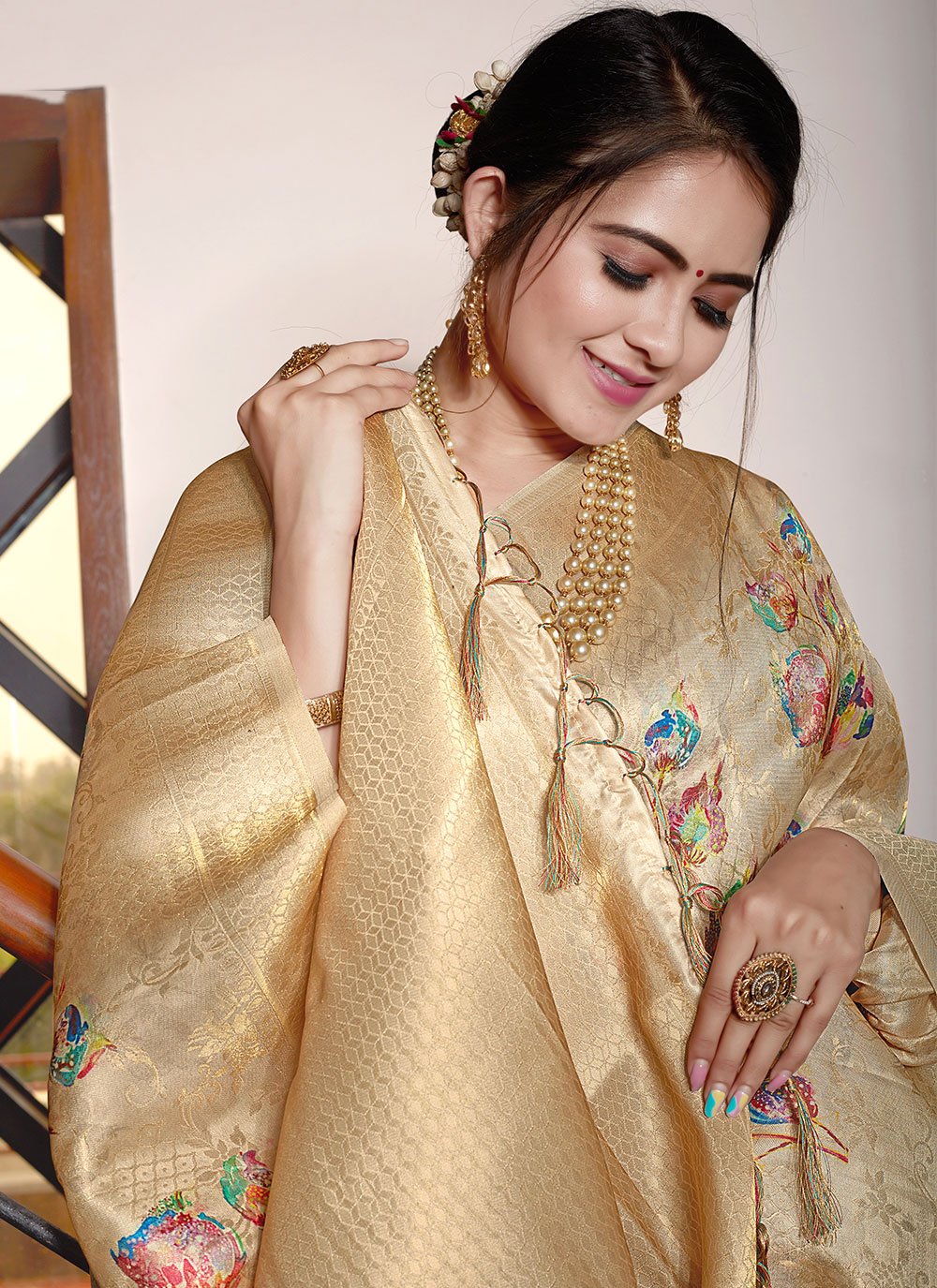 Contemporary Silk Beige Digital Print Saree