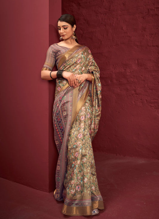 Contemporary Silk Beige Digital Print Saree