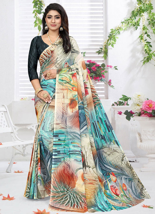 Contemporary Weight Less Multi Colour Digital Print Saree