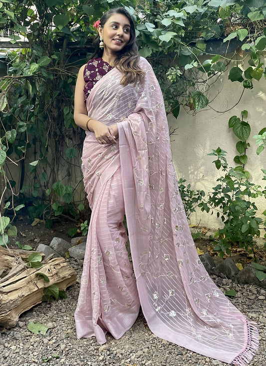 Contemporary Georgette Pink Embroidered Saree