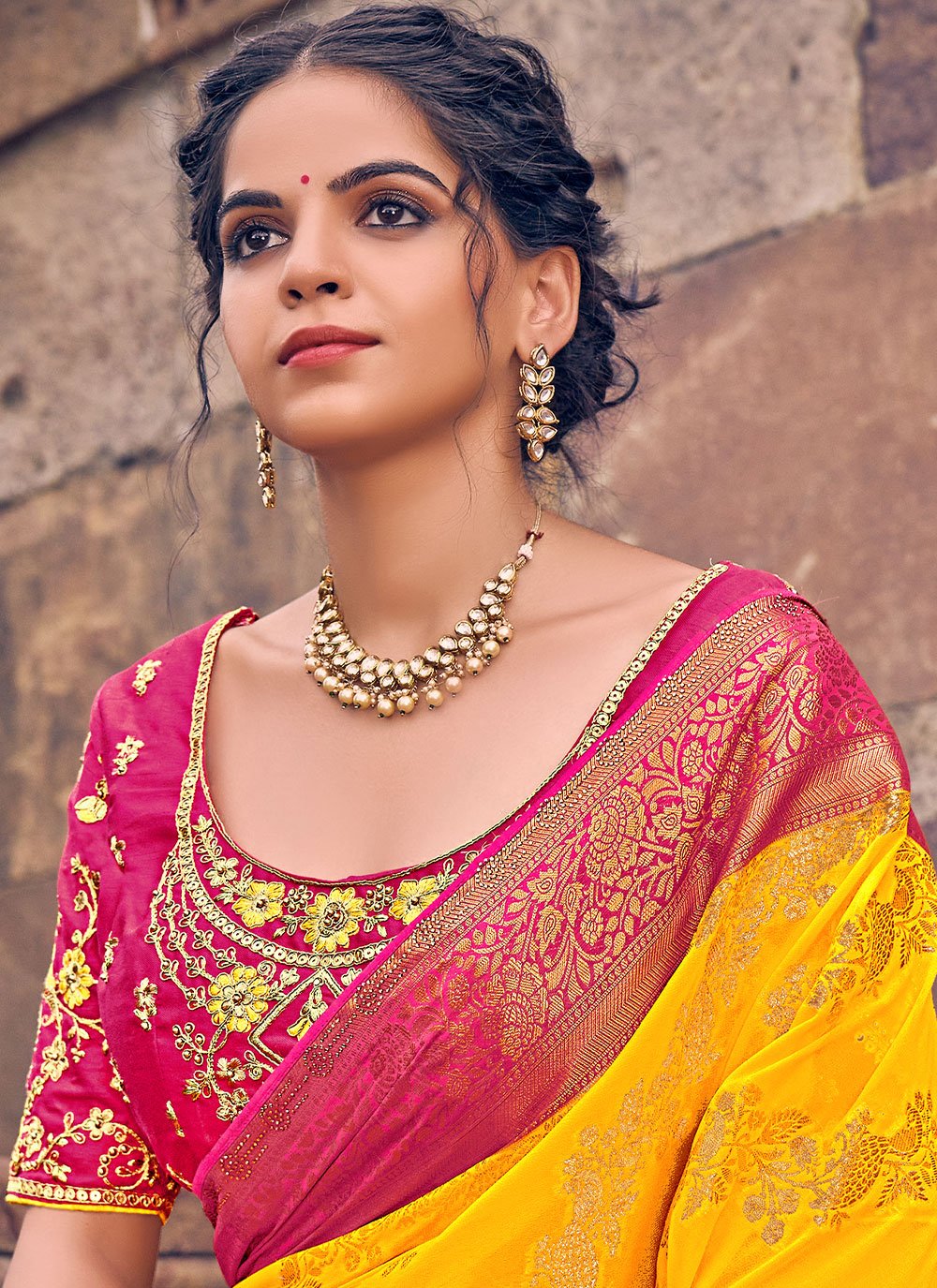 Contemporary Georgette Yellow Embroidered Saree