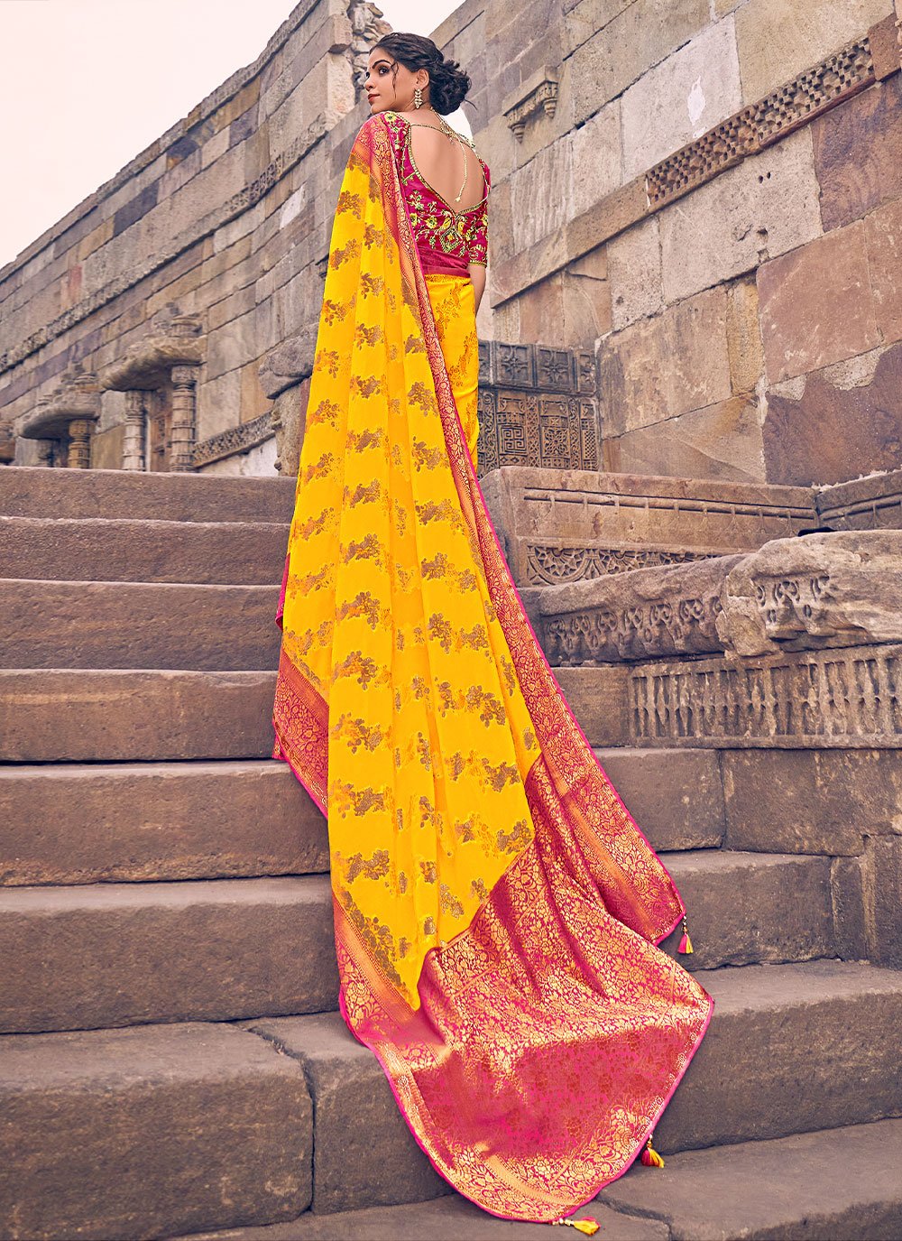 Contemporary Georgette Yellow Embroidered Saree