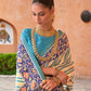 Contemporary Brasso Aqua Blue Cream Fancy Work Saree
