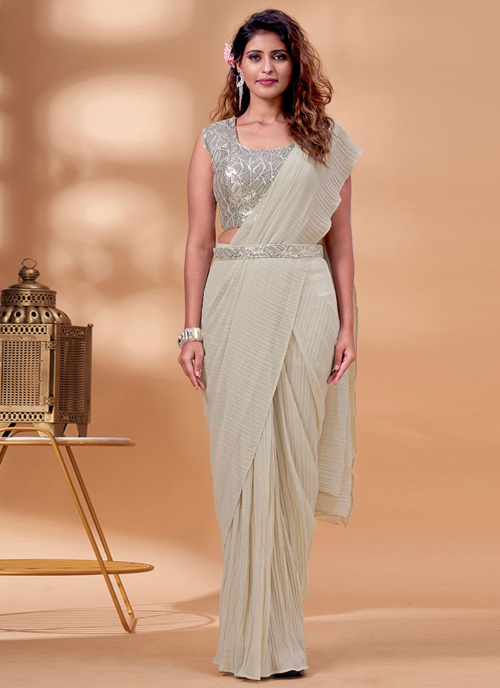 Contemporary Georgette Beige Plain Saree