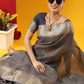Contemporary Linen Tissue Blue Strips Print Saree