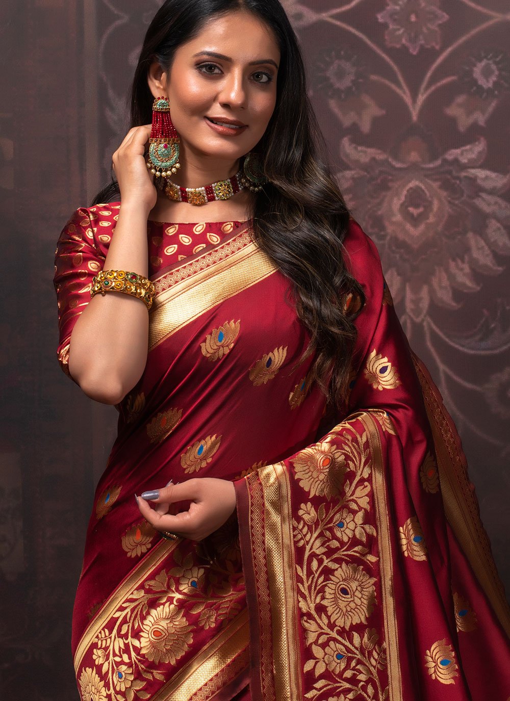 Contemporary Silk Maroon Weaving Saree