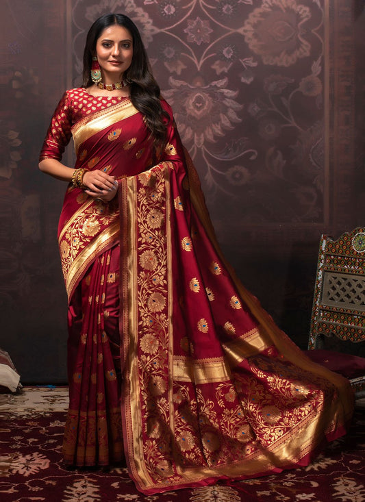 Contemporary Silk Maroon Weaving Saree