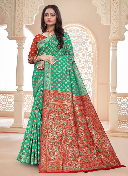 Contemporary Silk Green Woven Saree