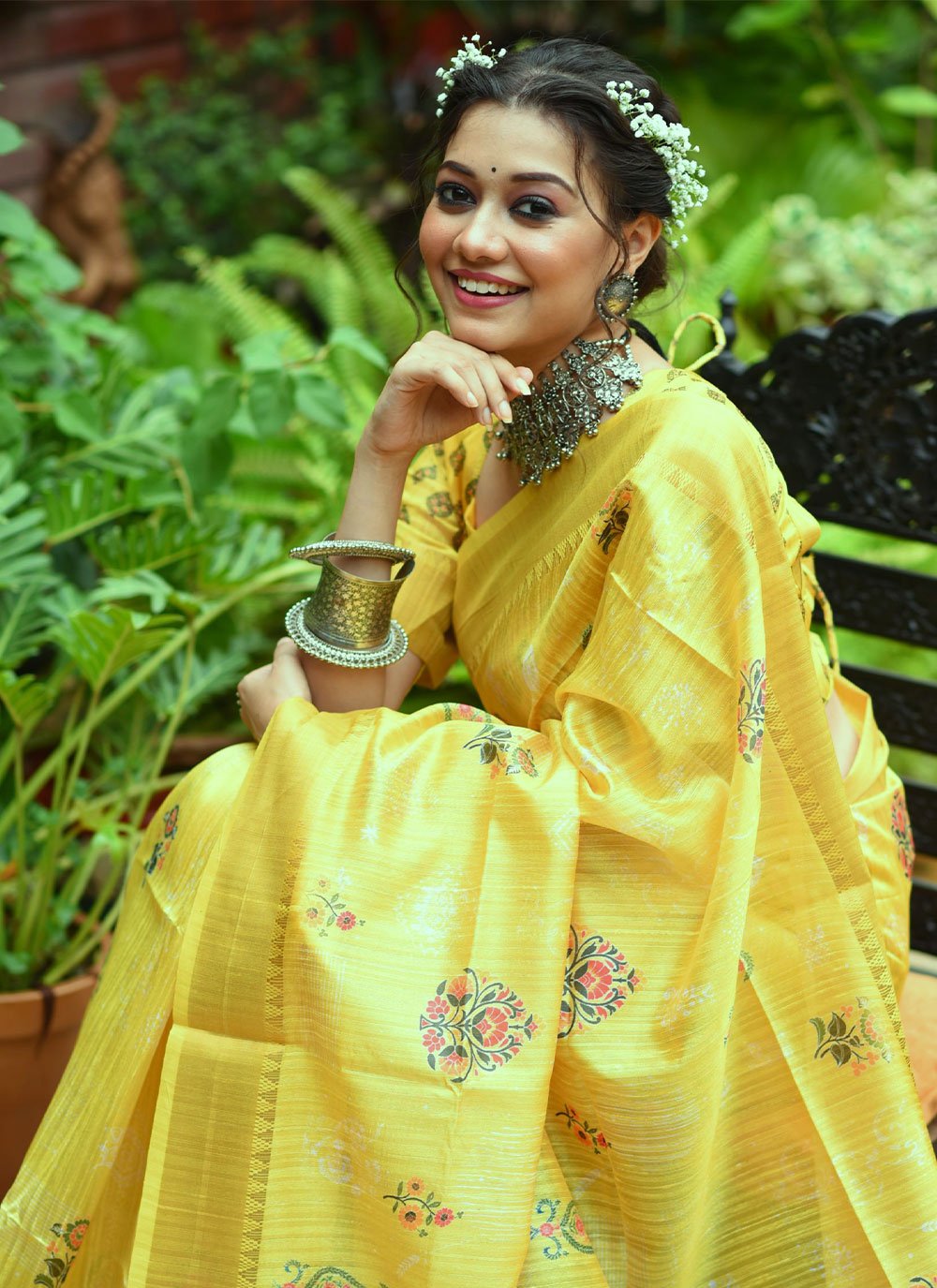 Contemporary Tussar Silk Yellow Weaving Saree