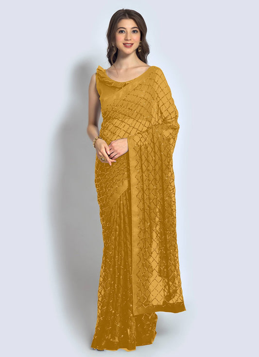 Contemporary Georgette Mustard Sequins Saree